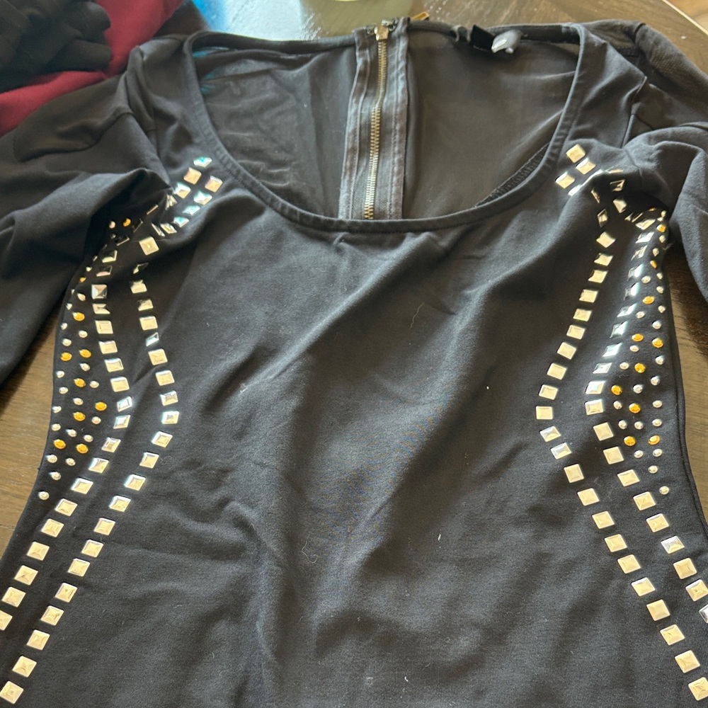 bebe Black Dress with Gold Studs